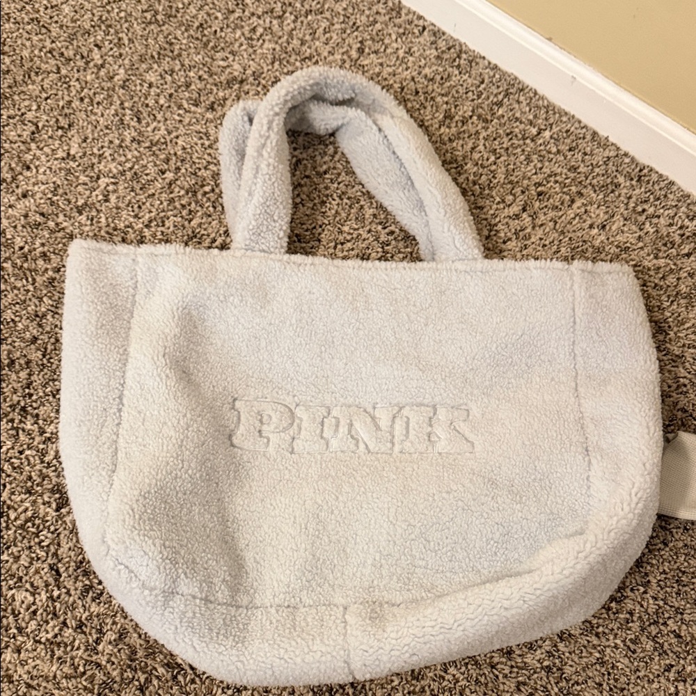PINK Victoria's Secret Plush Sherpa Tote in Light Gray